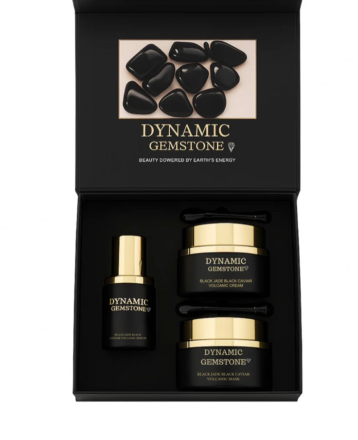 DYNAMIC GEMSTONE Black Jade Black Caviar Volcanic Set
