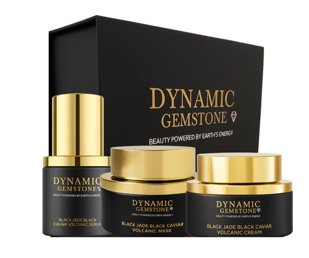 DYNAMIC GEMSTONE Black Jade Black Caviar Volcanic Set
